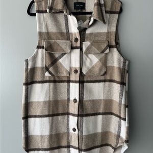 Love Tree Plaid Vest in Brown and Cream